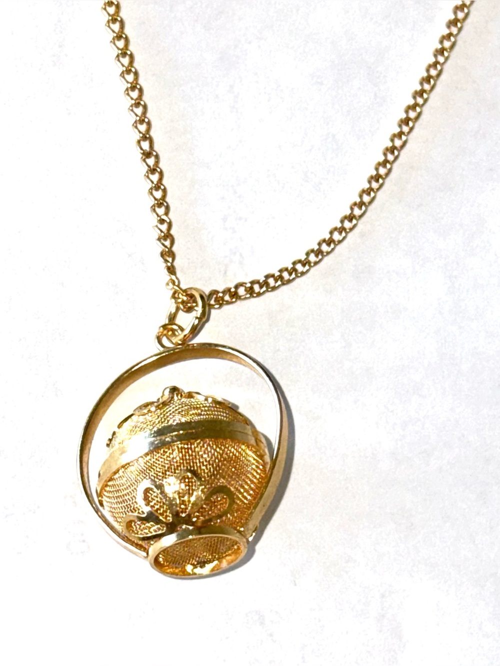 Golden Orb Lidded Basket Necklace
